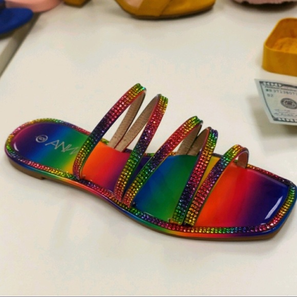 Anna Shoes - Anna Rainbow Rhinestone Flip Flop Sandals NWT 6